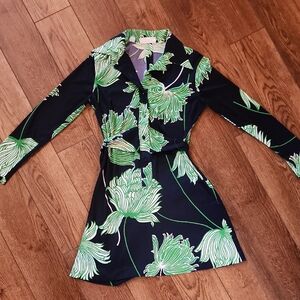 Lanvin Green and Deep Navy Blue Patterned Dress